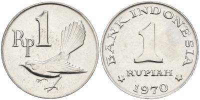 Индонезия 1 рупия 1970 птичка мухоловка KM 20 алюминий UNC 4153-537