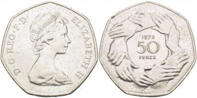 Великобритания 50 пенсов 1973 Елизавета II (1952-2022), вступление в Европейское экономическое сообщество KM 918, Spink 4224 медно-никель UNC 115-1131