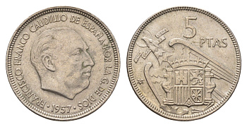 Испания 5 песет 1957 (64) Франсиско Франко (1939 - 1975) KM 786 медно-никель 4648-947
