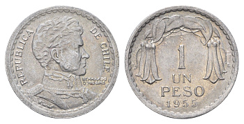 Чили 1 песо 1955 KM 179a алюминий 4688-332