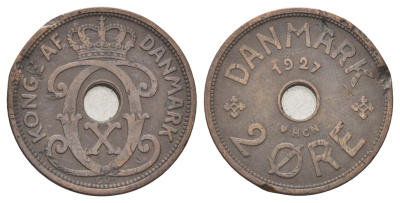 Дания 2 эре 1927 NCH, Кристиан X (1912-1947) KM 827 бронза 4701-651