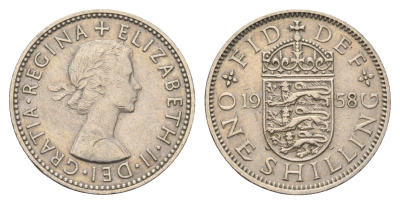 Великобритания 1 шиллинг 1958 Елизавета II (1952-2022), Английский герб KM 904, Spink 4147 медно-никель 4699-511