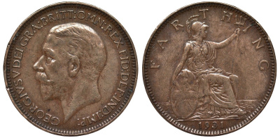 Великобритания 1 фартинг 1931 Георг V (1910-1936) KM 825, Spink 4061 бронза 4122-552