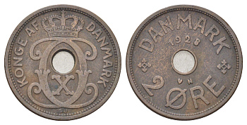 Дания 2 эре 1928 N, Кристиан X (1912-1947) KM 827 бронза 4701-663