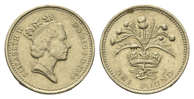 Великобритания 1 фунт 1989 Елизавета II (1952-2022), год-тип KM 959, Spink 4335 никель латунь 4691-822