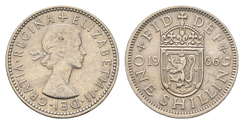Великобритания 1 шиллинг 1966 Елизавета II (1952-2022), Шотландский герб KM 905, Spink 4148 медно-никель 4699-534