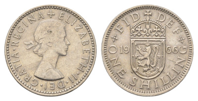 Великобритания 1 шиллинг 1966 Елизавета II (1952-2022), Шотландский герб KM 905, Spink 4148 медно-никель 4699-534