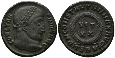 Римская Империя нуммий 324 Константин I Великий D N CONSTANTINI MAX AVG VOT XX Фессалоника Good Very fine (степень редкости С3) RIC 123 бронза 1073-10-47