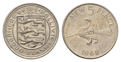 Гернси 5 новых пенсов 1968 KM 23 медно-никель UNC 73-1017