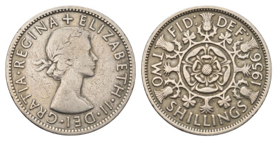 Великобритания 2 шиллинга (флорин) 1956 Елизавета II (1952-2022) KM 906, Spink 4146 медно-никель 4692-344