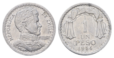 Чили 1 песо 1954 KM 179a алюминий 4688-331