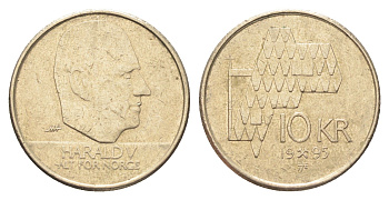 Норвегия 10 крон 1995 Харальд V (1991- ) KM 457 никель латунь 4706-944