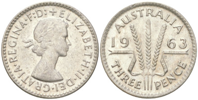 Австралия 3 пенса 1963 Елизавета II (1952-2022) KM 57 серебро 4623-128