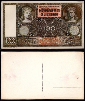 Нидерланды 100 гульденов ND (1930-1944) открытка тип Pick 51 картон 8708-11