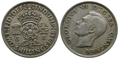 Великобритания 2 шиллинга (флорин) 1948 Георг VI (1936-1952) KM 865, Spink 4102 медно-никель 4381-1115