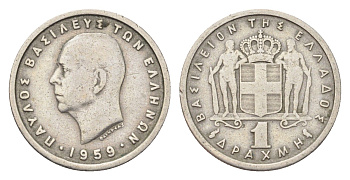 Греция 1 драхм 1959 Павел I (1947-1964) KM 81 медно-никель 4705-519
