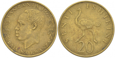 ТАНЗАНИЯ 20 СЕНТИ 1973 KM 2 никель-латунь 3457-754