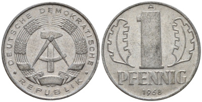 ГДР 1 пфенниг 1968 A KM 8.1 алюминий 100-942