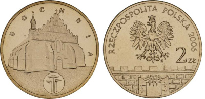 Польша 2 злотых 2006 MW, серия польские города, Бохня (BOCHNIA) KM 543, Parchimowicz 987 латунь UNC 603-812