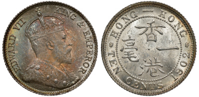Гонконг 10 центов 1902 Эдуард VII (1901-1910) KM 13 серебро UNC 91-832