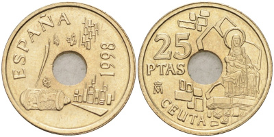 Испания 25 песет 1998 Сеута (Ceuta), Хуан Карлос I (1975-2014) KM 990 медь цинк никель 4582-642