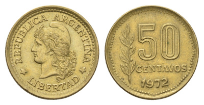 Аргентина 50 сентаво 1972 KM 68 латунь 4573-623