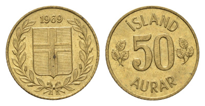 Исландия 50 эйре 1969 KM 17 никель латунь UNC 4690-553