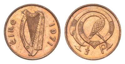Ирландия 1/2 пенни 1971 мифологическая птица лира KM 19 бронза aUNC 4696-364