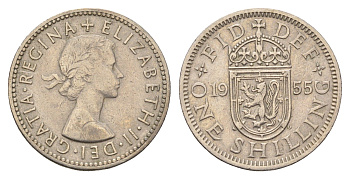 Великобритания 1 шиллинг 1955 Елизавета II (1952-2022), Шотландский герб KM 905, Spink 4148 медно-никель 4699-517