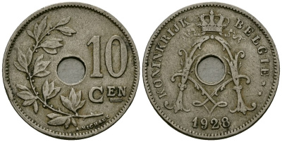 Бельгия 10 сантимов 1928 Belgie KM 86 медно-никель 4163-644