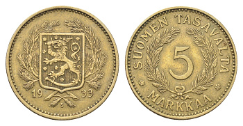 Финляндия 5 марок 1933 KM 31 алюминиевая бронза 4706-733