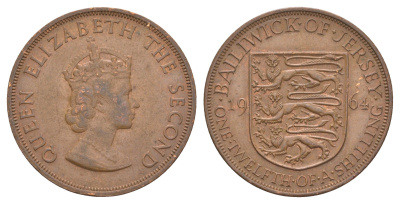 Джерси 1/12 шиллинга 1964 Елизавета II (1952-2022) KM 21 бронза 4653-1015