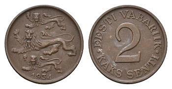 Эстония 2 сентов 1934 год-тип KM 15 бронза 4687-1269