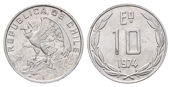Чили 10 эскудо 1974 KM 200 алюминий aUNC 4688-237