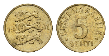 Эстония 5 сентов 1991 KM 21 латунь UNC 4694-1248