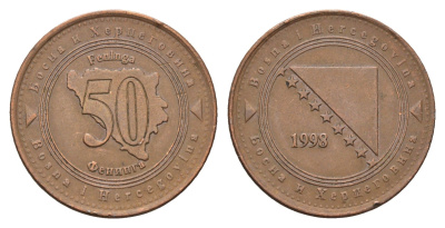 Босния и Герцеговина 50 фенингов 1998 KM 117 сталь плакированная медью 4703-141