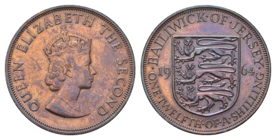Джерси 1/12 шиллинга 1964 Елизавета II (1952-2022) KM 21 бронза 4634-415