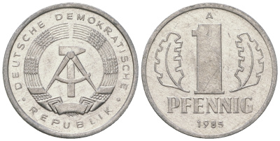 ГДР 1 пфенниг 1985 А KM 8.2 алюминий 4651-133