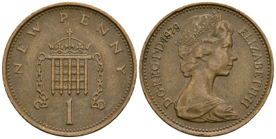 Великобритания 1 пенни 1979 Елизавета II (1952-2022) KM 915, Spink 4237 (B1) бронза 4167-1222