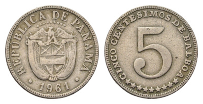 Панамы 5 сентесимо 1961 год-тип KM 23.1 медно-никель 4697-455