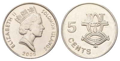 Соломоновы Острова 5 центов 2005 KM 26a сталь плакированная никелем UNC 4625-127