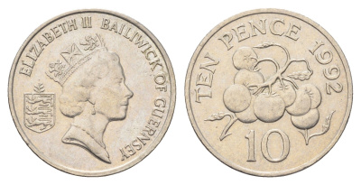 Гернси 10 пенсов 1992 помидоры KM 43.2 медно-никель 4703-1141