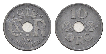 Дания 10 эре 1943 KM 822a цинк 4705-735