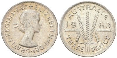 Австралия 3 пенса 1963 Елизавета II (1952-2022) KM 57 серебро 4623-126