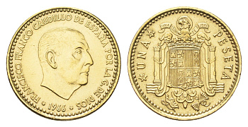 Испания 1 песета 1966 (69) Франциско Франко (1939-1975) KM 796 алюминиевая бронза UNC 4705-1052