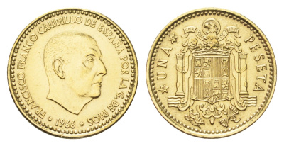 Испания 1 песета 1966 (69) Франциско Франко (1939-1975) KM 796 алюминиевая бронза UNC 4705-1052