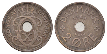 Дания 2 эре 1927 NCH, Кристиан X (1912-1947) KM 827 бронза 4701-649