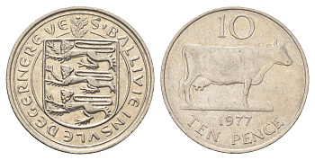 Гернси 10 пенсов 1977 Гернсийская корова KM 30 медно-никель 4703-1137