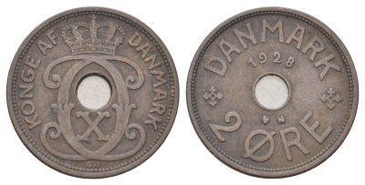 Дания 2 эре 1928 N, Кристиан X (1912-1947) KM 827 бронза 4701-665