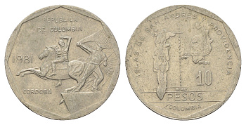 Колумбия 10 песо 1981 KM 270 медь цинк никель 4698-147